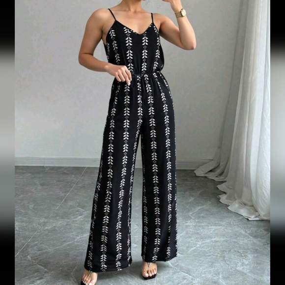 Women's Full Print Loose Casual Wide Leg Jumpsuit - Picture 3 of 4